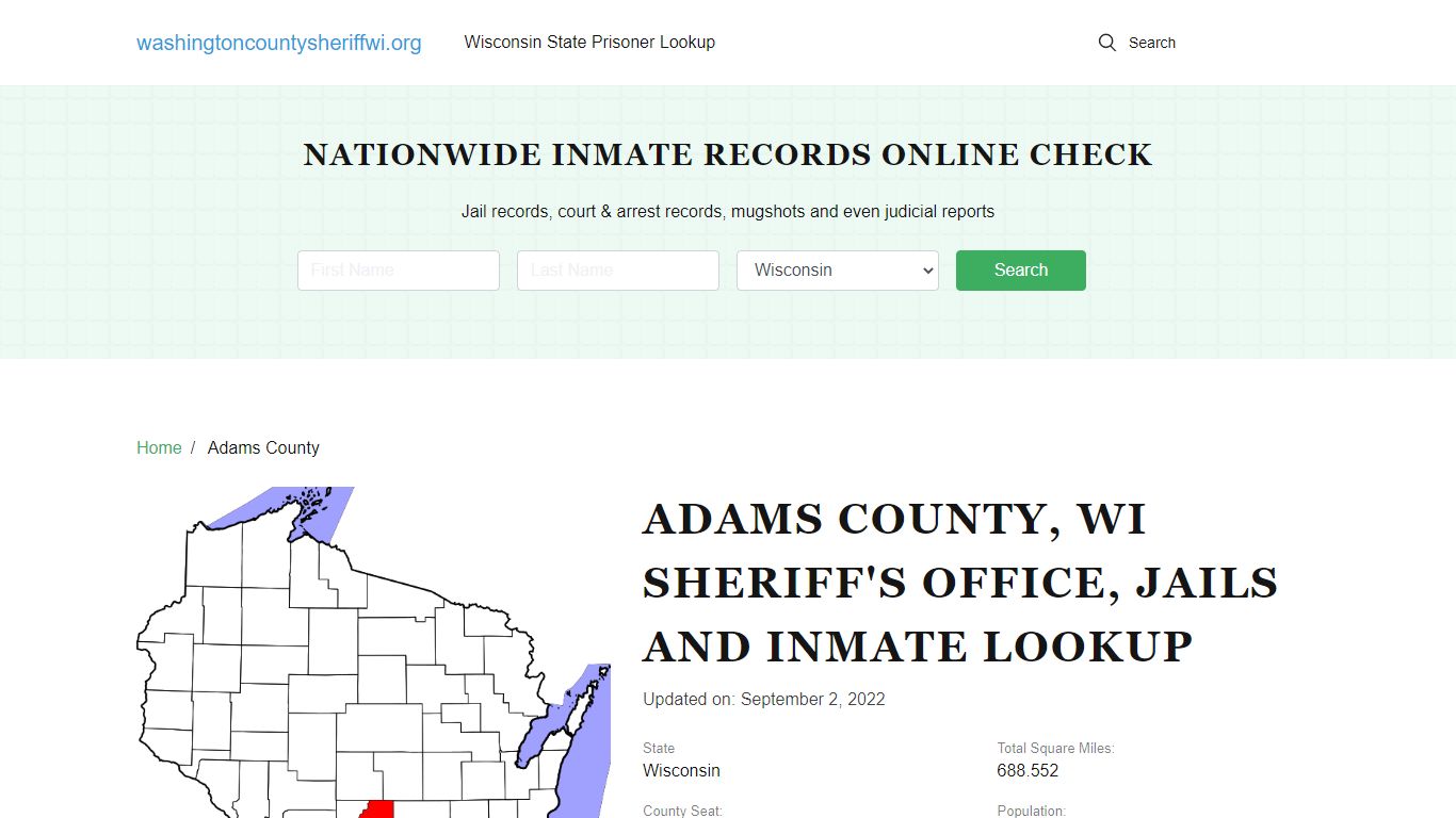 Adams County WI Sheriff's Office, Jails and Inmate Lookup